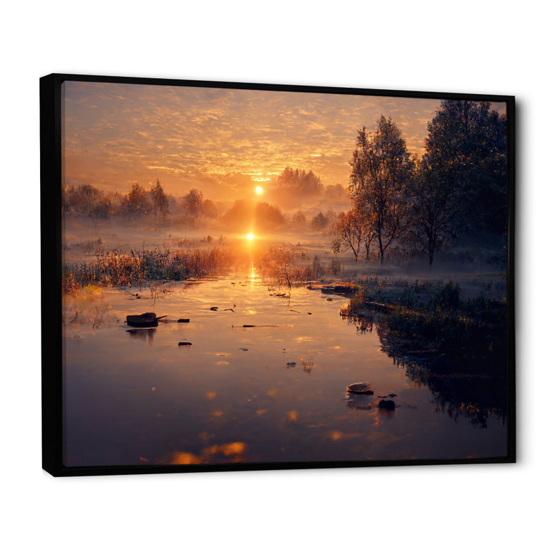 Lucin - paysage chalet montagnes du lac, H 24 po x l 32 po x P 1 po, Cadre flottant noir