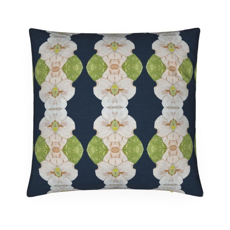 Flowering Dogwoods Square Pillow Cover & Insert, 22"H x 22"W, Navy Floral