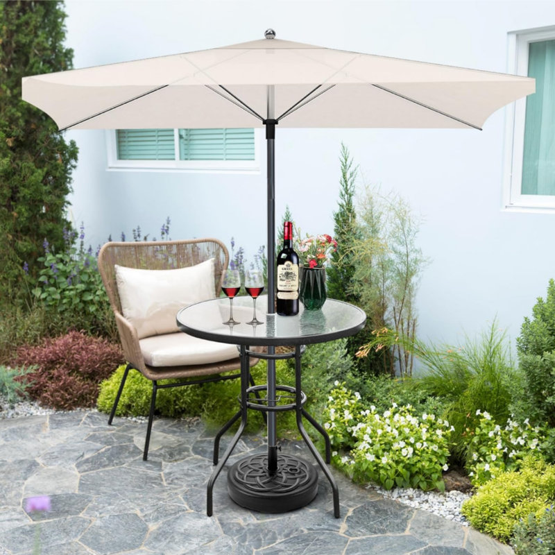 Table de patio ronde en métal noir 31,5 po avec trou pour parasol