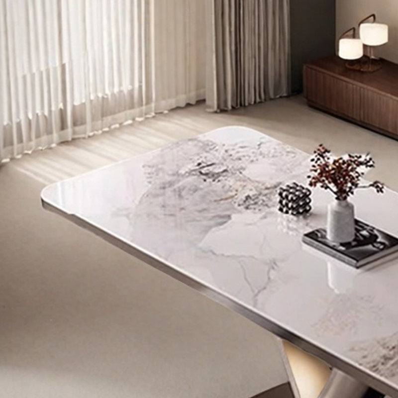 Table et chaise de designer minimaliste légère et luxueuse, H 29,5 po x L 62,9 po x l 33,4 po, Blanc / Brun