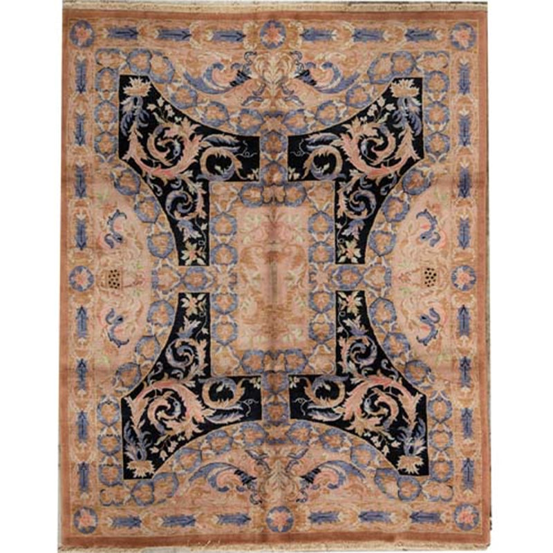 Hand-Knotted High-Quality Black and Beige Area Rug