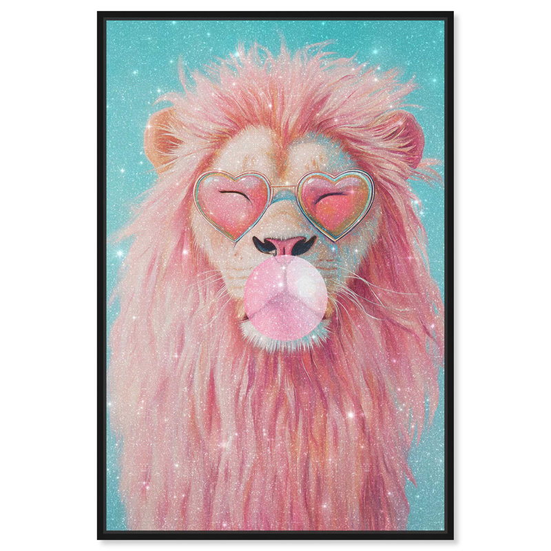 Décoration murale pastel lion , Cadre flottant noir, H 16 po x l 11 po