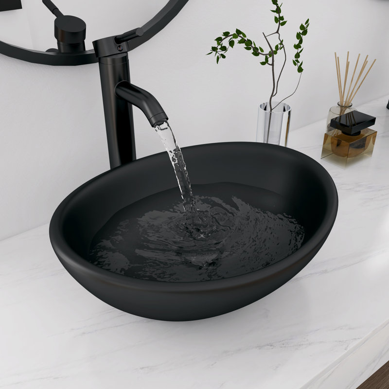 Eclisse 410mm x 335mm Vitreous China Oval Countertop Basin Bathroom Sink , Matte Black