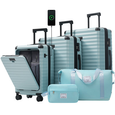 Ensembles de bagage 5 pièces avec ouverture frontale, valise de transport extensible rigide avec roulettes pivotantes, sac de rangement pour porte-gobelet et verrou USB