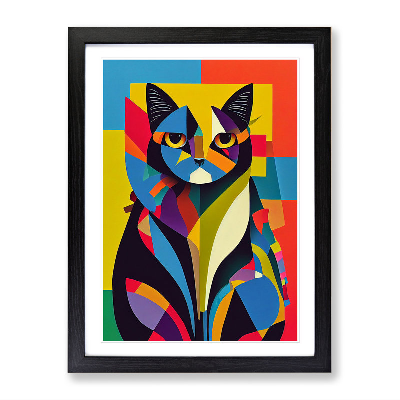 FRM-V0523-374X Cat Cubism Vol.1 - Single Picture Frame Print, 64cm H x 46cm W x 2cm D, Walnut Framed