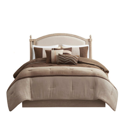 7 Piece Faux Suede Comforter Set Brown