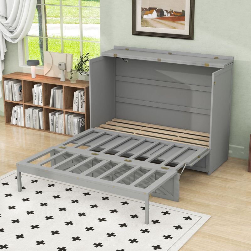 Lit escamotable avec tiroirs et USB Murphy, Gris brossé