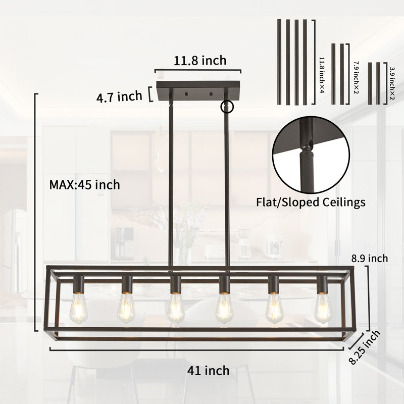 Luminaire suspendu linéaire 6 lumières Rast, Bronze huilé