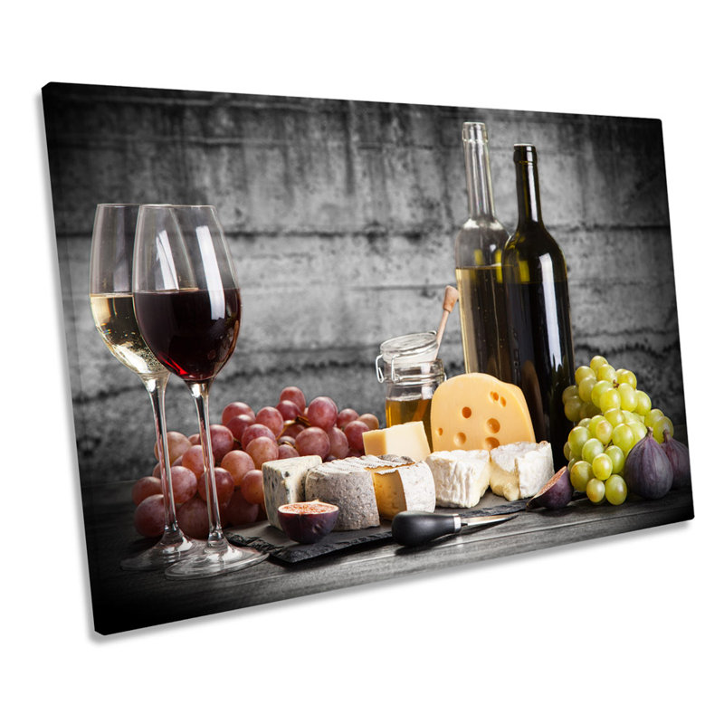 X5319 Wine Grapes Cheese Kitchen - Wrapped Canvas Print, 91.4cm H x 137.2cm W x 4cm D