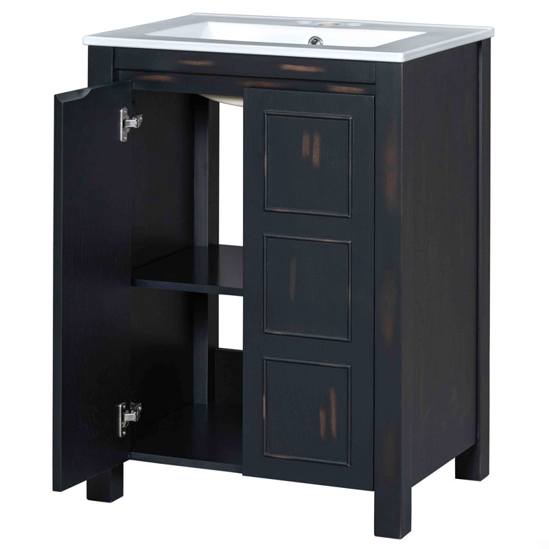 Petit meuble-lavabo avec lavabo en céramique et 2 portes à fermeture en douceur