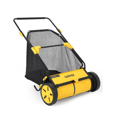 Manual Push Lawn Sweeper - 21 Inch, 3.5 cu ft Heavy-Duty Mesh Bag, 10-Position Adjustable Height, Wheel-Driven Leaf & Yard Collector - Yellow