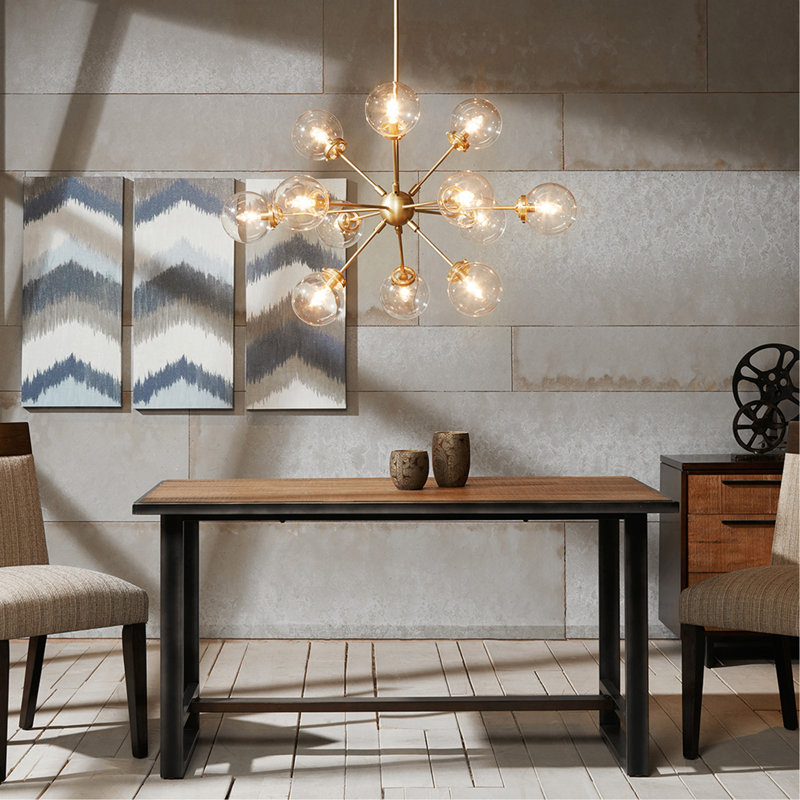 Lustre 12 lumières avec ampoules sphériques surdimensionnées, Doré