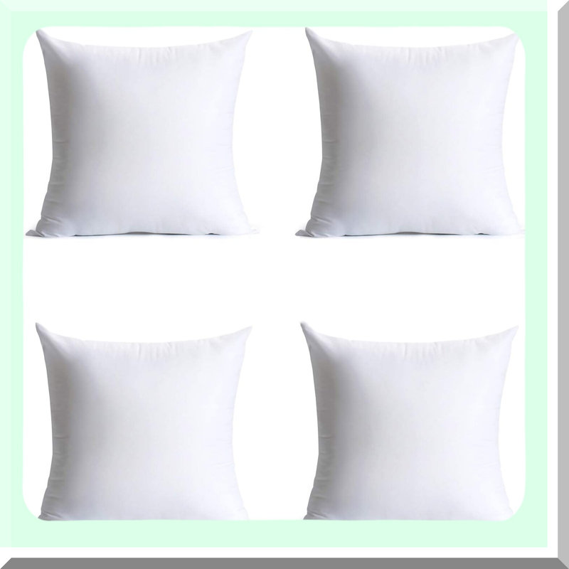 Hypoallergenic Microfiber Down Alternative Pillow Inserts - Set of 4, Square Cushion Throw Pillow Liners
