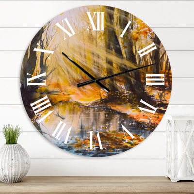 Lumineux soleil à travers les arbres de la forêt III - horloge murale Lake House