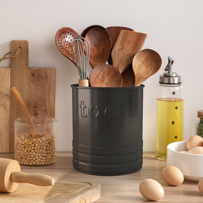 Élégant porte-ustensiles en nickel noir gaufré de 2 pintes pour les cuisines modernes, pour garder les comptoirs organisés et les outils accessibles.