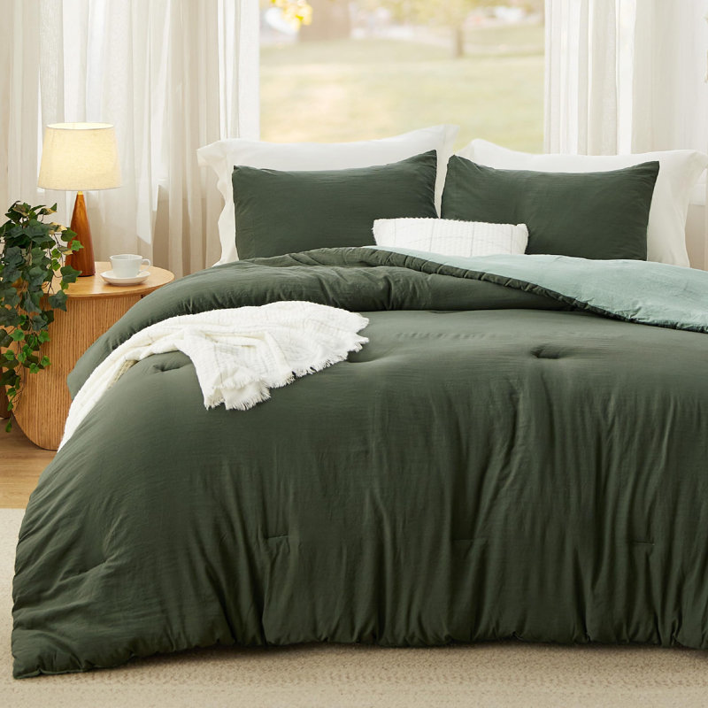 Bedsure Reversible Prewashed Comforter Set, Queen Comforter + 2 Standard Pillowcases, Grayish Purple