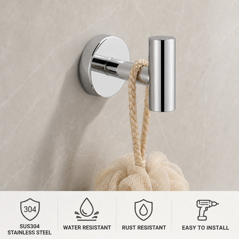 Wall Mounted Towel Hooks Bathroom Towel Hooks, Polished Chrome, 2