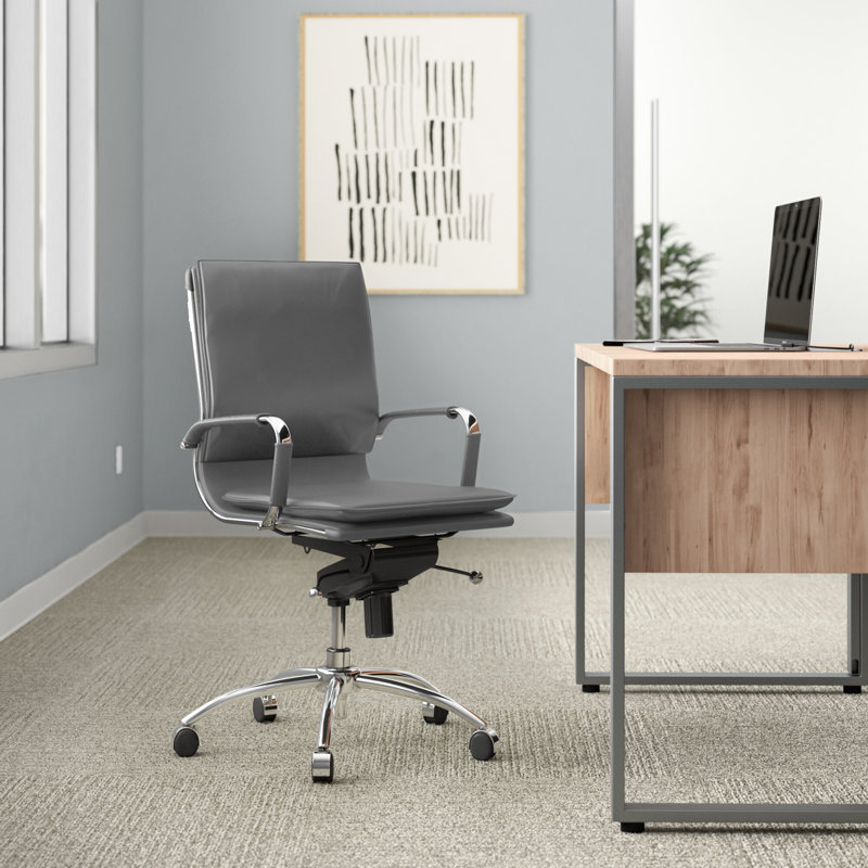 Chaseton Conference Chair, Gray Faux Leather, Chrome