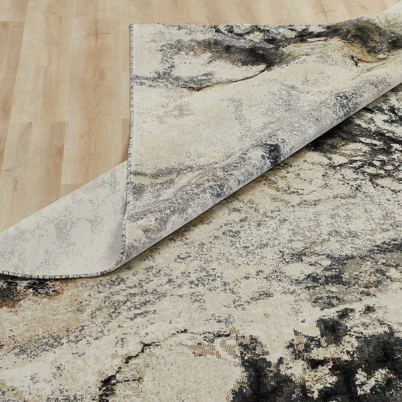 Strato Marble Terrain Abstract Grey/Cream/Gold Area Rug, Rectangle 8'6" x 11'6"