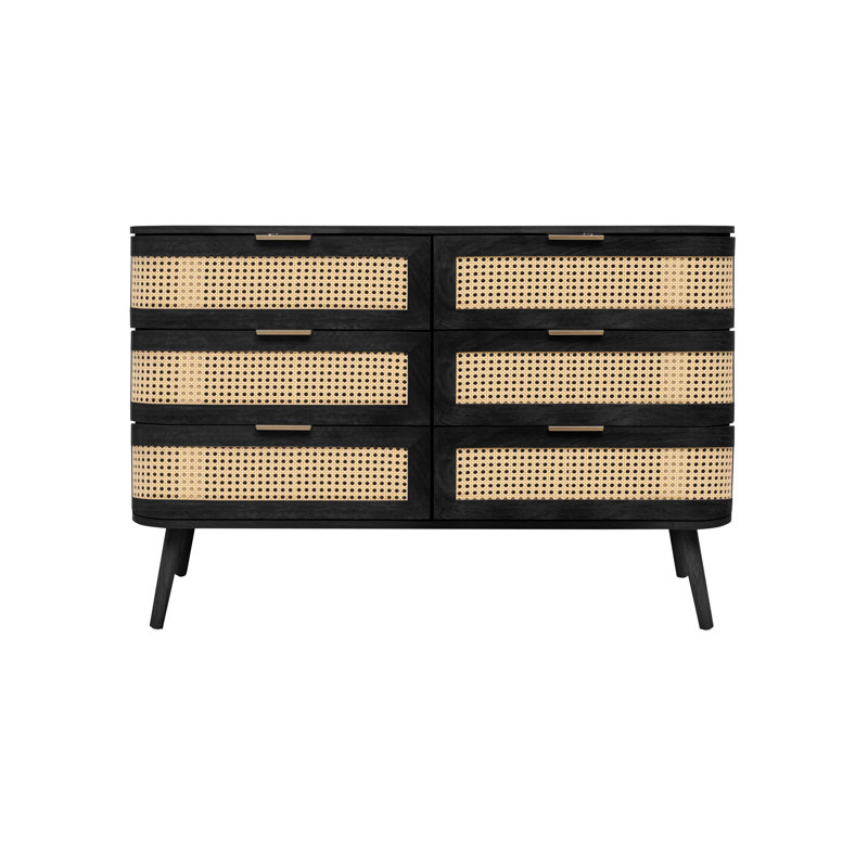 Amanni 6 Drawer Rattan Chest, Black/Oak