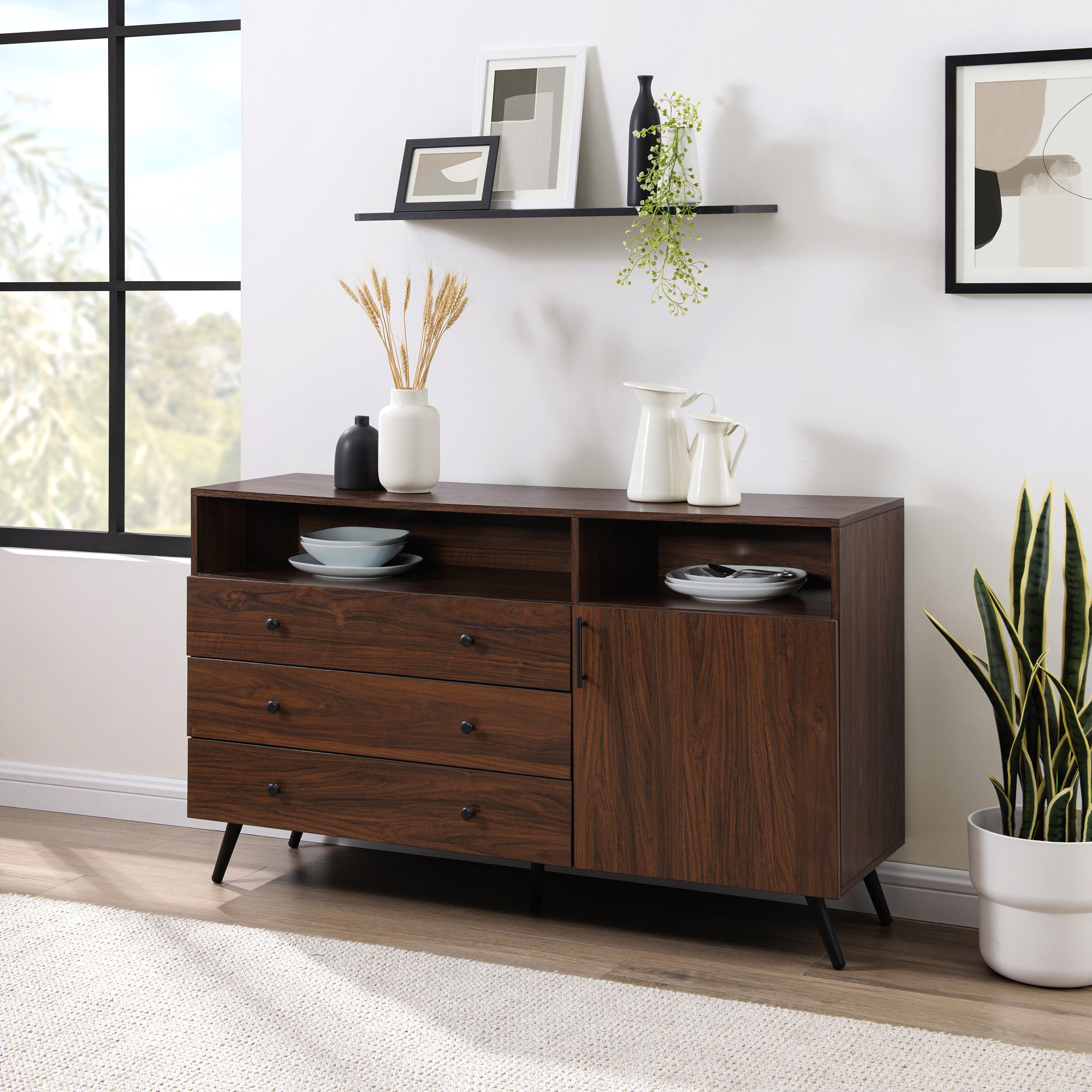 Corrigan Studio® Mid-Century Modern 3-Drawer Sideboard & Reviews | Wayfair