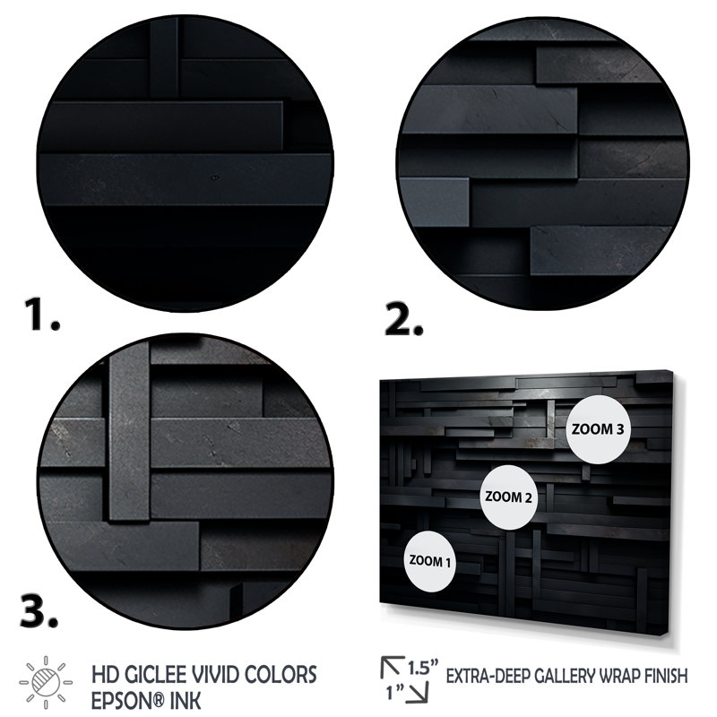 3D Black Brick Cube Dimensions V - Modern Geometric Wall Decor Set, 40" H x 60" W x 1" D