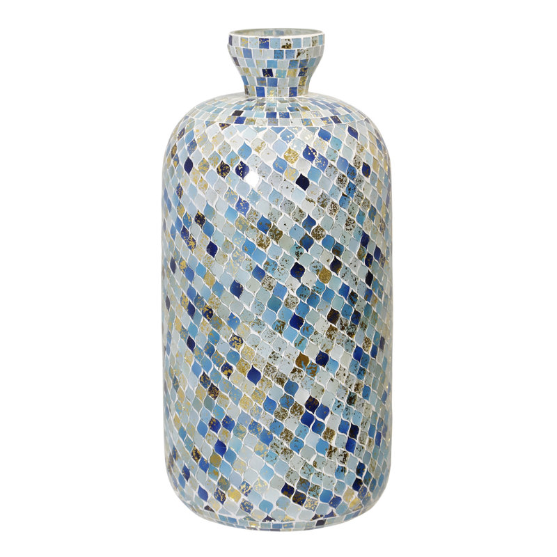 Glass Vase - Blue Mosaic, 18" H x 8.75" W x 8.75" D