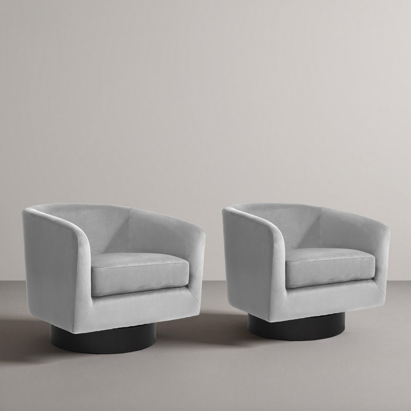 Velvet Upholstered Swivel Barrel Chair, Grey