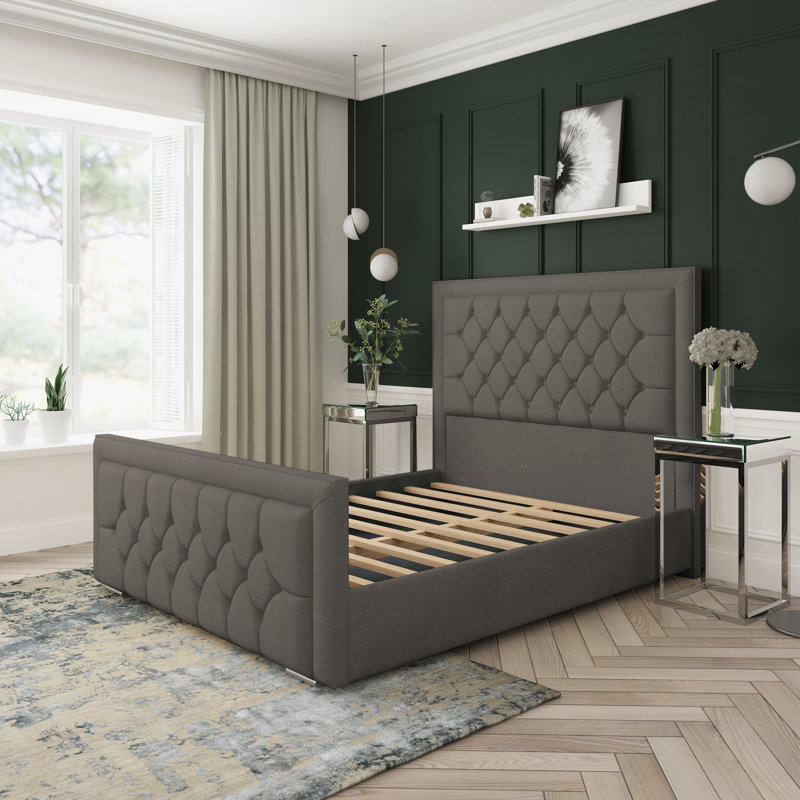 Upholstered Bed, Double (4'6), Pewter