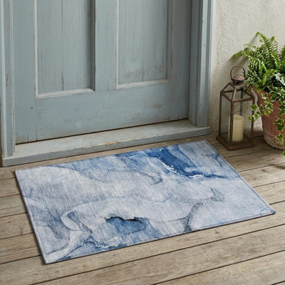 Tapis d'extérieur lavable abstrait bleu 2 pi x 3 pi
