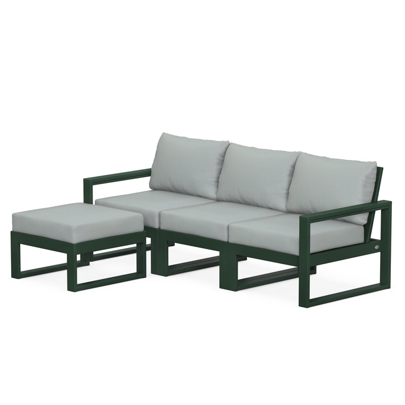 POLYWOOD EDGE Modular Deep Seating Set with Ottoman, Green, Spa