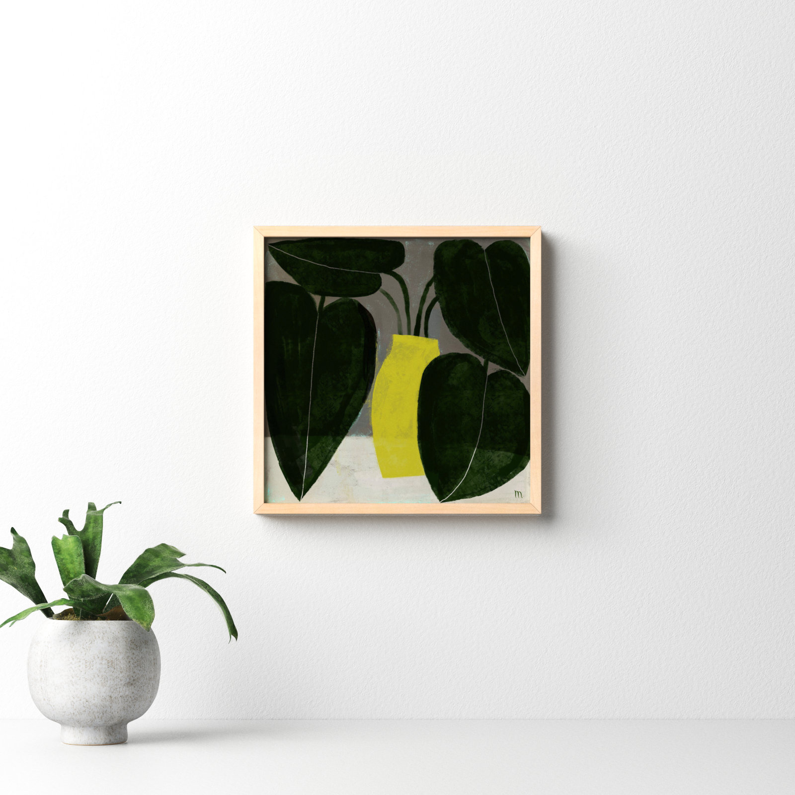Plant "Plant No. 7" Painting, 16" H x 16" W x 1.25" D, Brown