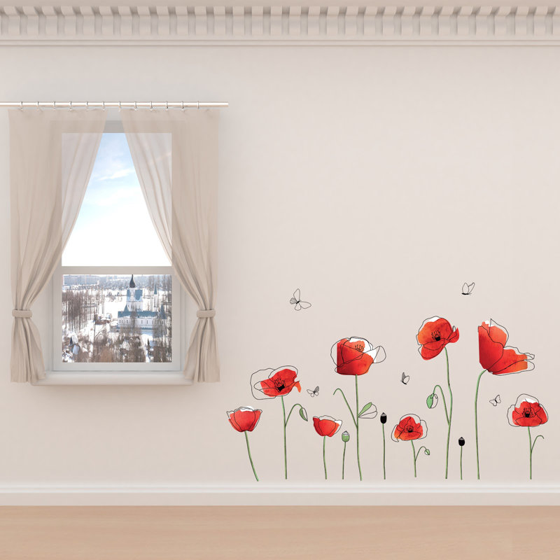Adhésif décoratif papillons coquelicots