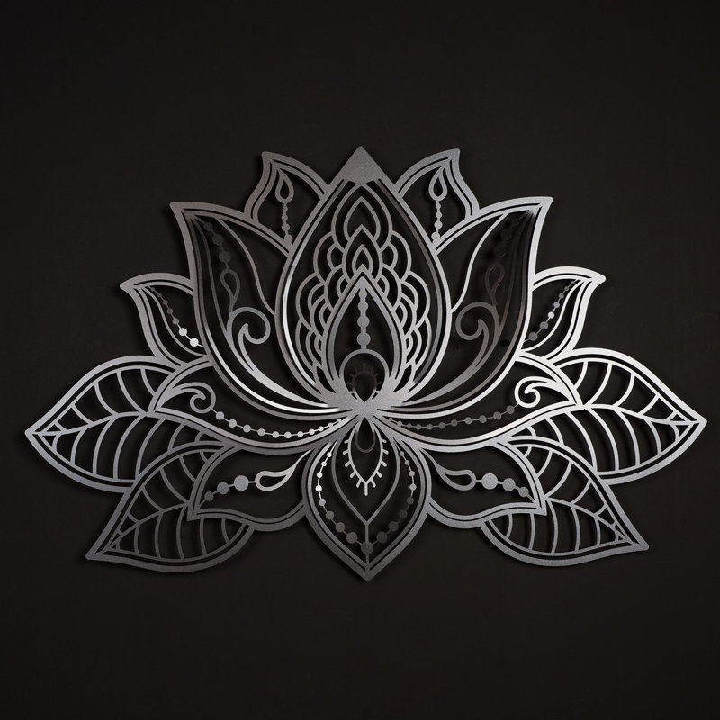 3D Lotus Mandala Metal Wall Art, Silver, 22" H x 36" W x 1" D