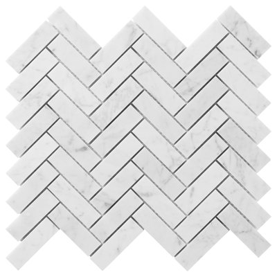 Carrara carreaux de mosaïque de plancher en marbre 11,96 po x 12,79 po à chevrons (5,3 pieds carrés / caisse) Carrara