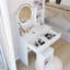 Table de coiffeuse, miroir rond à DEL de 17 po, éclairage réglable à 3 couleurs, tabouret doux, grand rangement multicouche, conception américaine, fabrication blanche, étagères confortables, petits salons, style,