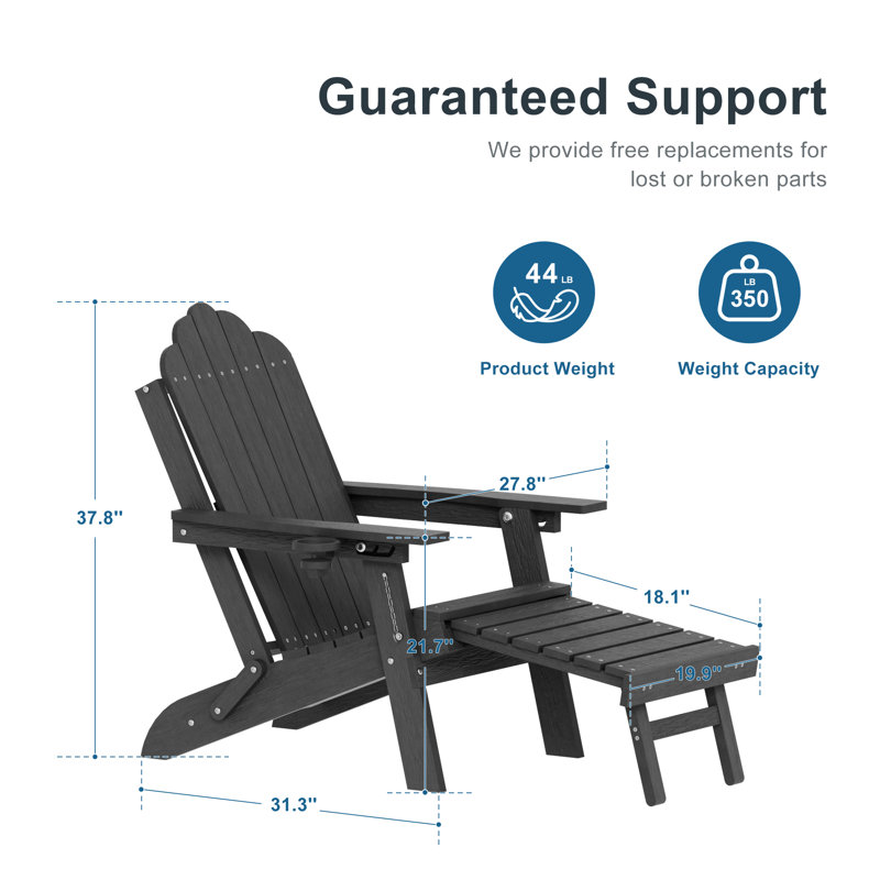 set of 4 HIPS Folding Adirondack Chair Adjustable Chair with Ottoman Fire Pit Patio Chair for Outdoor, Black