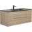 Passonno Bathroom Wall-mounted Single Sink Vanity With Black Quartz Sand Top And Natural Wood Finish Vanity-403602903