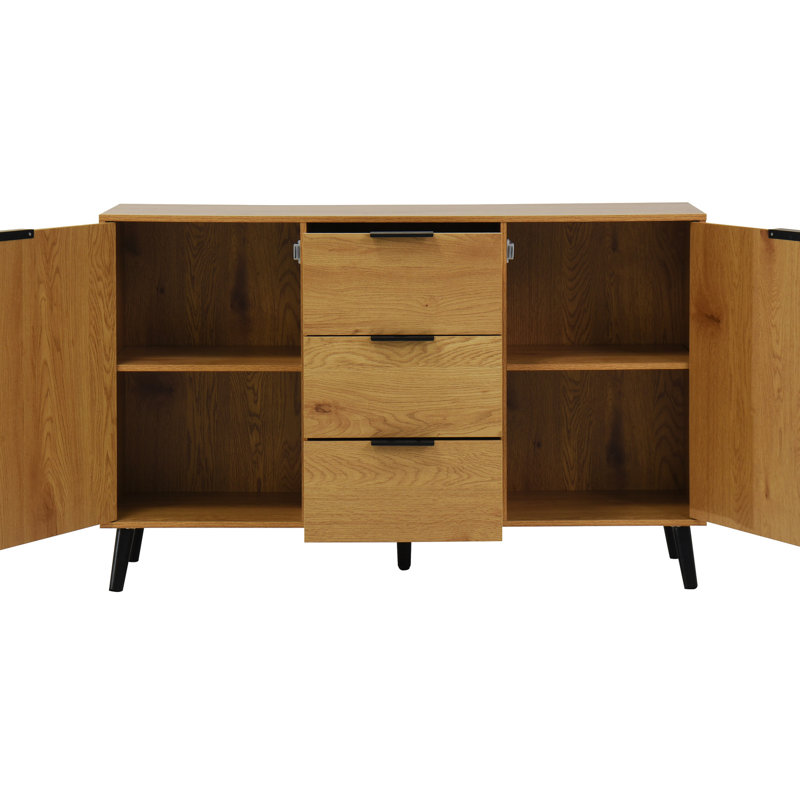 Buffet avec 3 tiroirs et 2 portes, cuisine de 47,2 po de couleur bois naturel et rangement pour cuisine apaisante, apparence, buffet