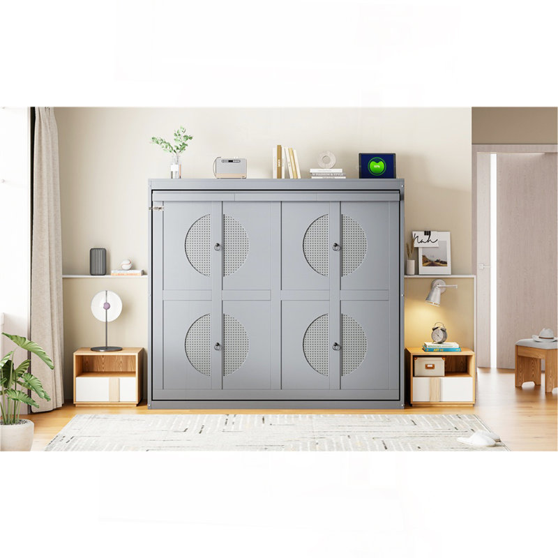 Lit escamotable double pleine grandeur, gris, Gris, Lit double