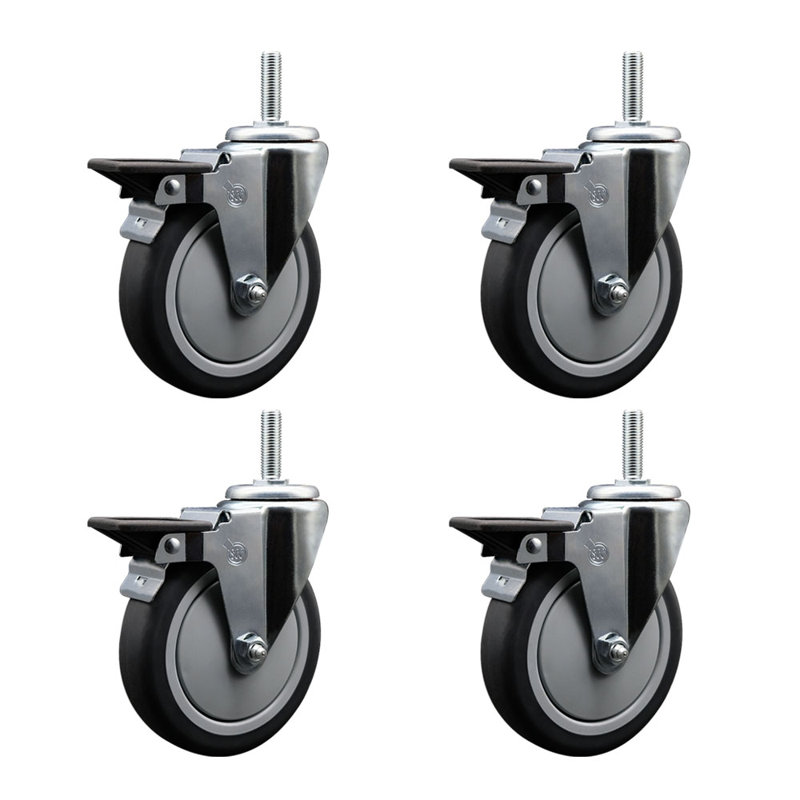 Rubber ½ Inch Threaded Stem Caster Set with Brake