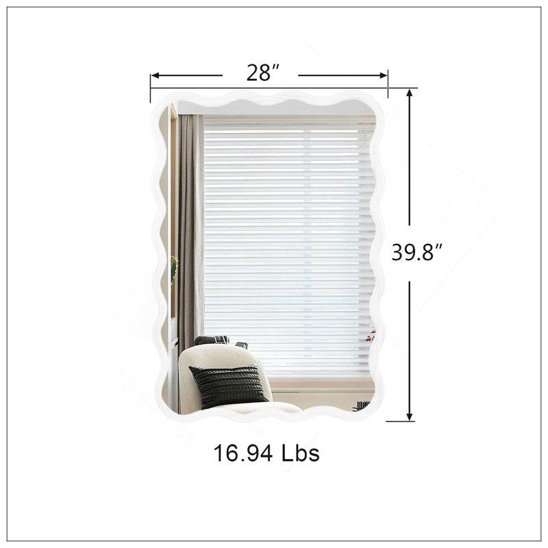 Miroir rectangulaire ondulé en bois massif, 40 X 28 pouces, décoration murale moderne pour différentes pièces, durable et élégant