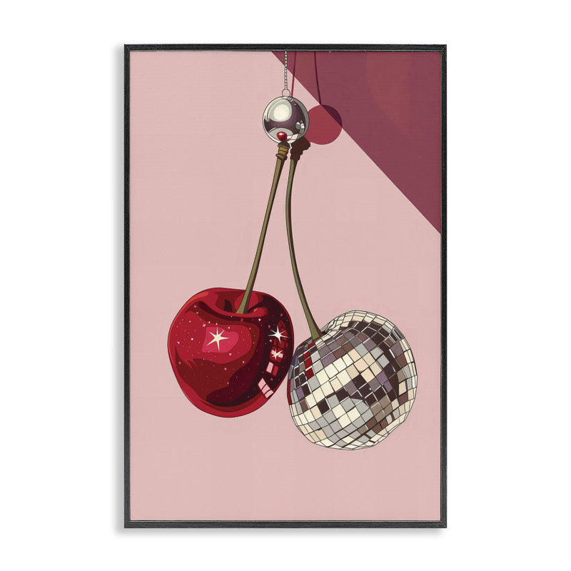 Giclée encadrée de cerises éblouissantes disco, design par LSR Design Studio, H 18 po x l 12 po, Giclée encadrée noir minuit