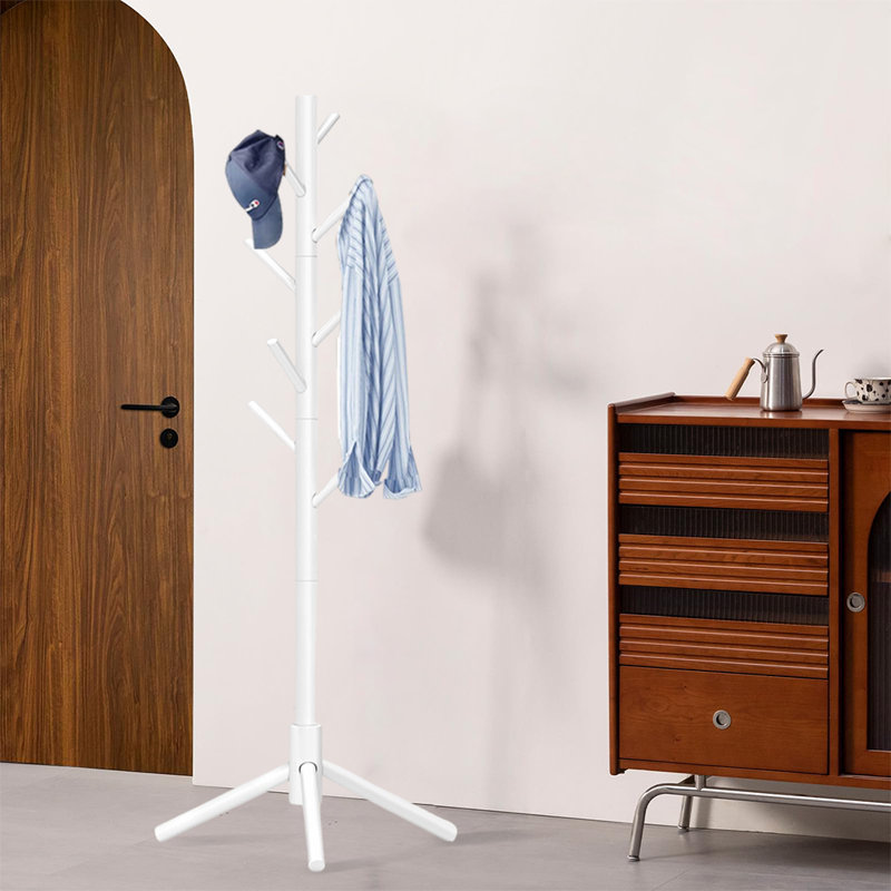 Freestanding Coat Rack For Entryway And Corner, White