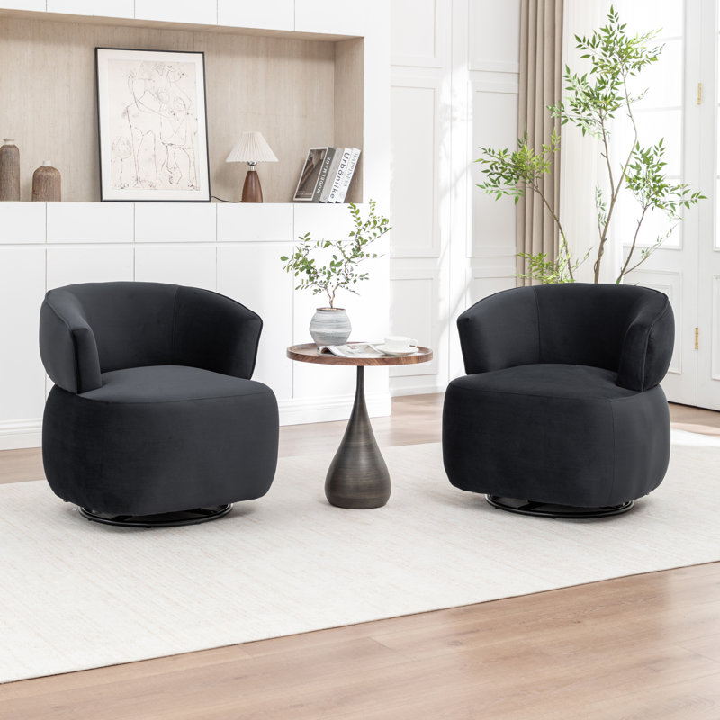 Olevide Swivel Barrel Chair, Black Velvet