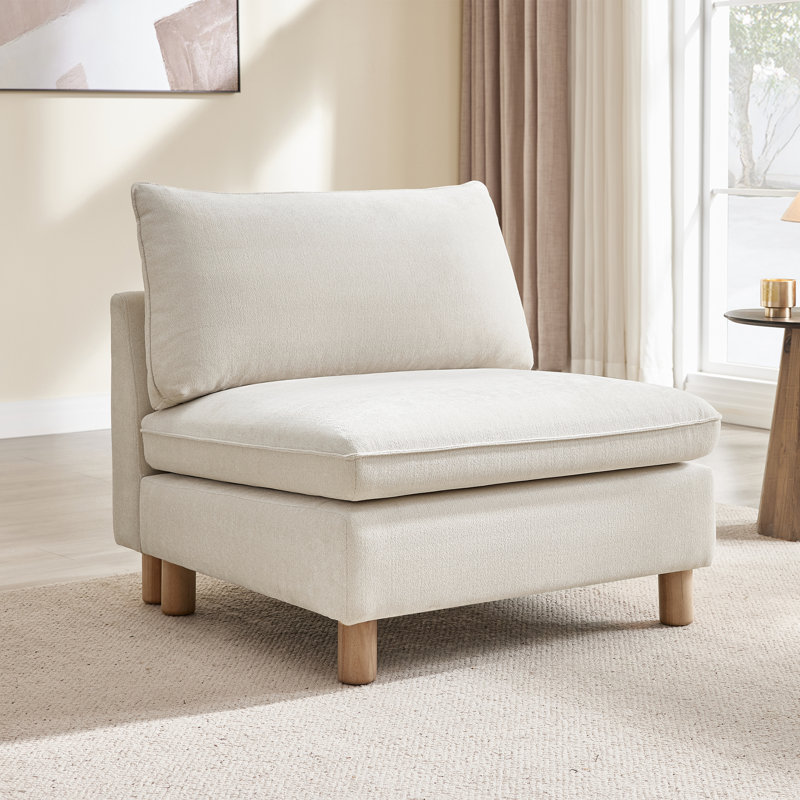 Fauteuil rembourré avec base en bois massif l 34,6 po Solena, Crème