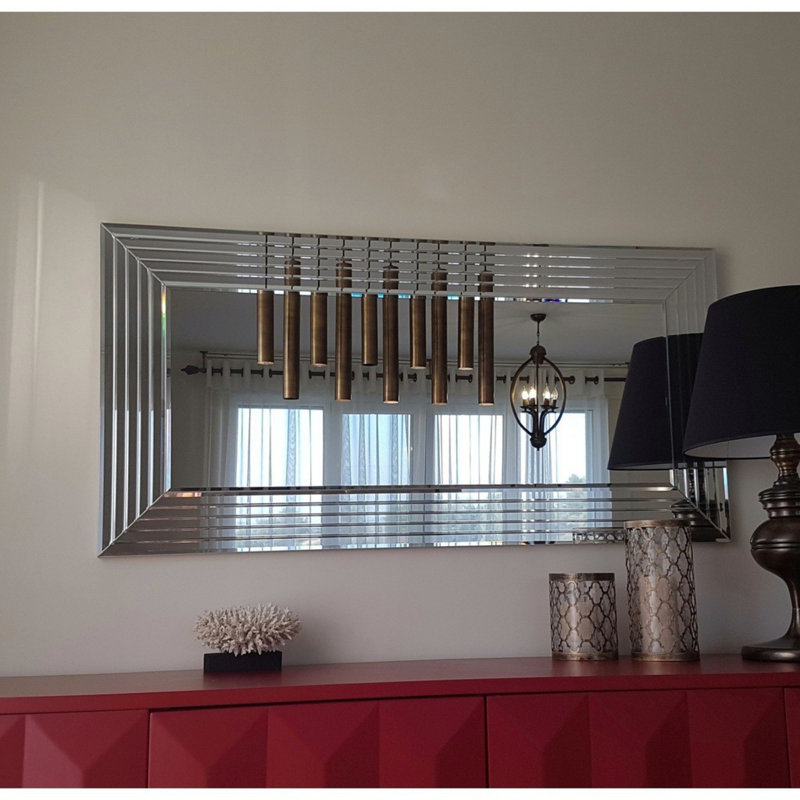 Modern Silver Wall Mirror, 51.2 x 25.6 inches | 100% MDF Construction, Assembled, Adjustable Horizontally & Vertically | Sleek Solid Color Design, Perfect for Home Decor & Contemporary Spaces