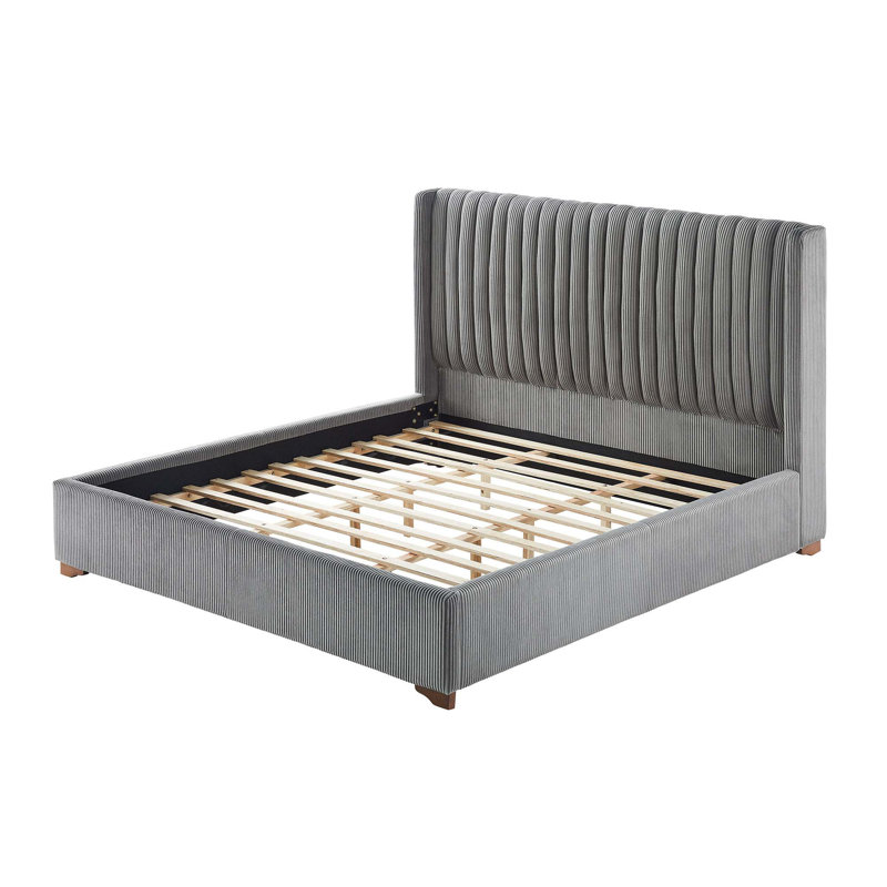 Modern Design Bed Frame Upholstered Queen Bed Frame Platform With Headboard Corduroy Headboard Wooden Slats Support, King