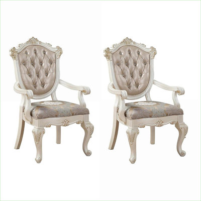 Ensemble de 2 élégantes chaises à accoudoirs capitonnés avec structure en bois massif et dossier rembourré en tissu beige chaud