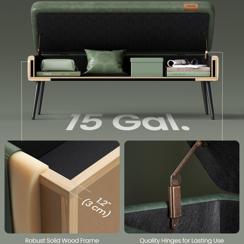 Banc de rangement en cuir, Avancé, Vert forêt